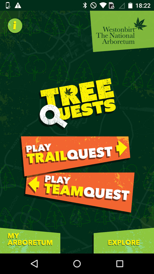 Atrium main selection screen themed for TreeQuests